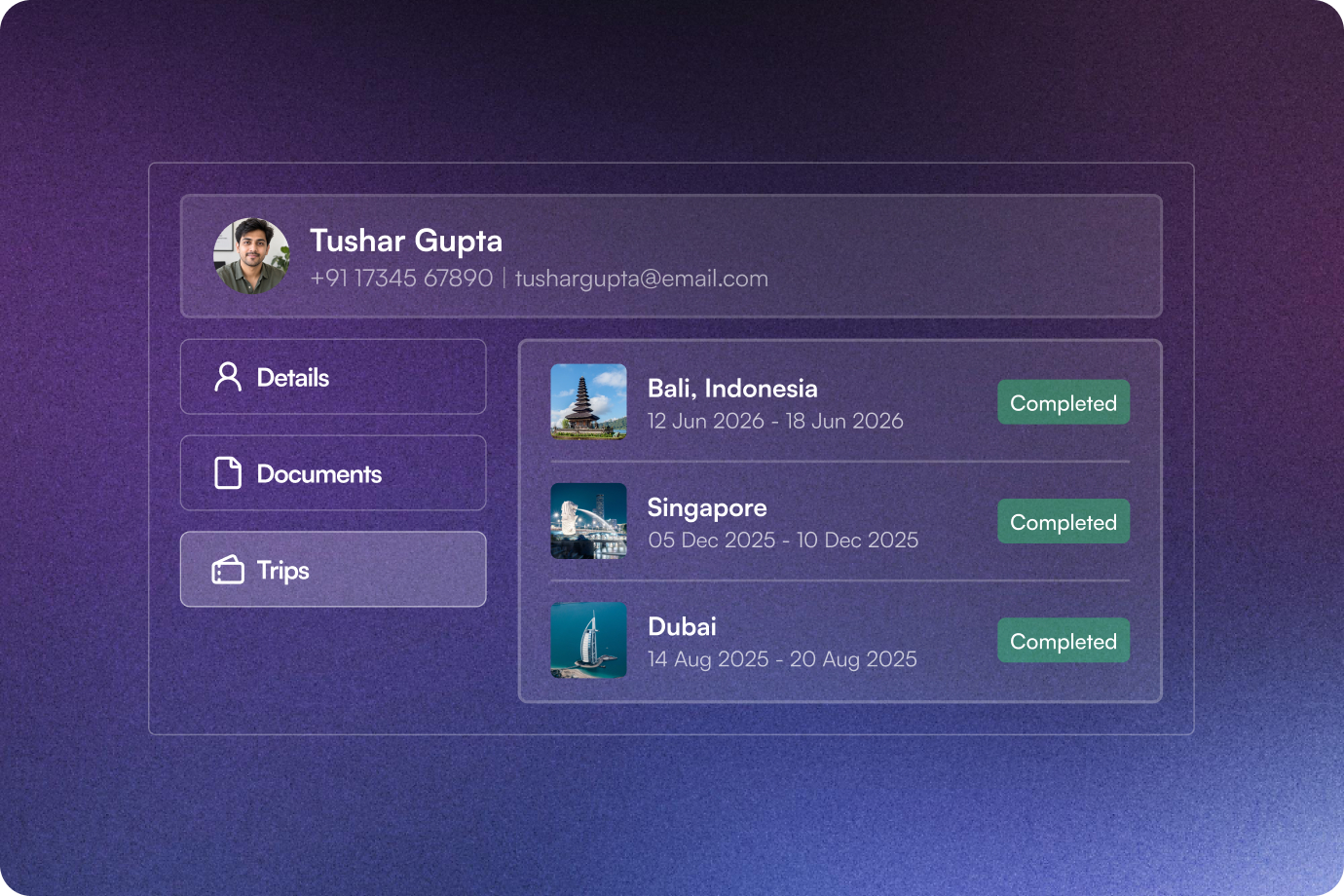 Image showing Trip & Enquiry History