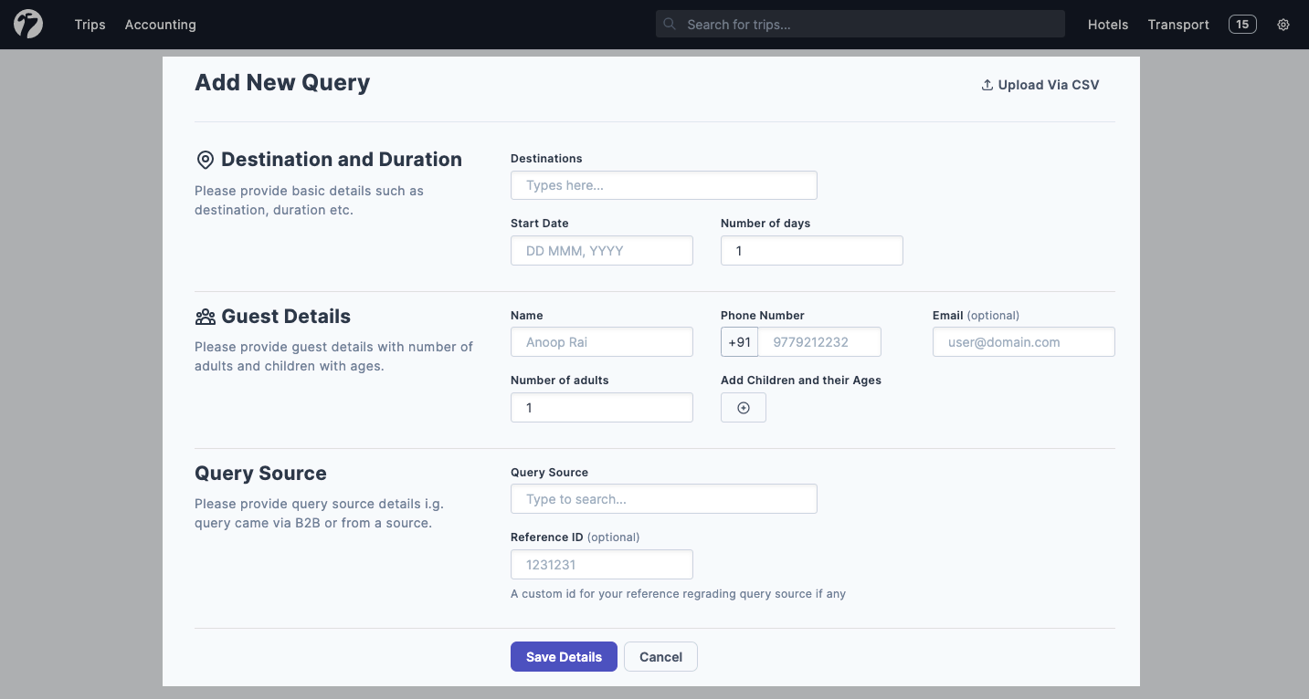 Image showing a page to add new query