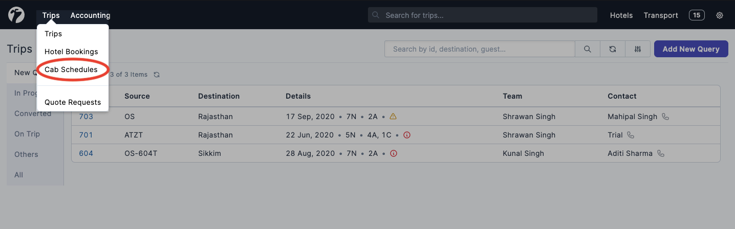 Image showing cab schedules navigation option