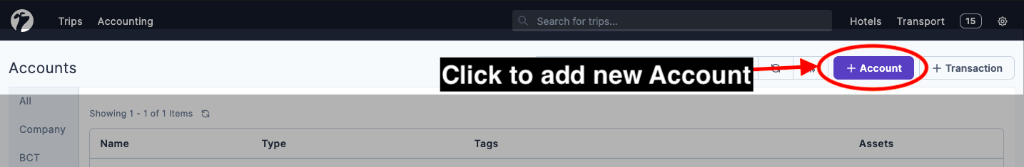 Image showing option to create new accounting account