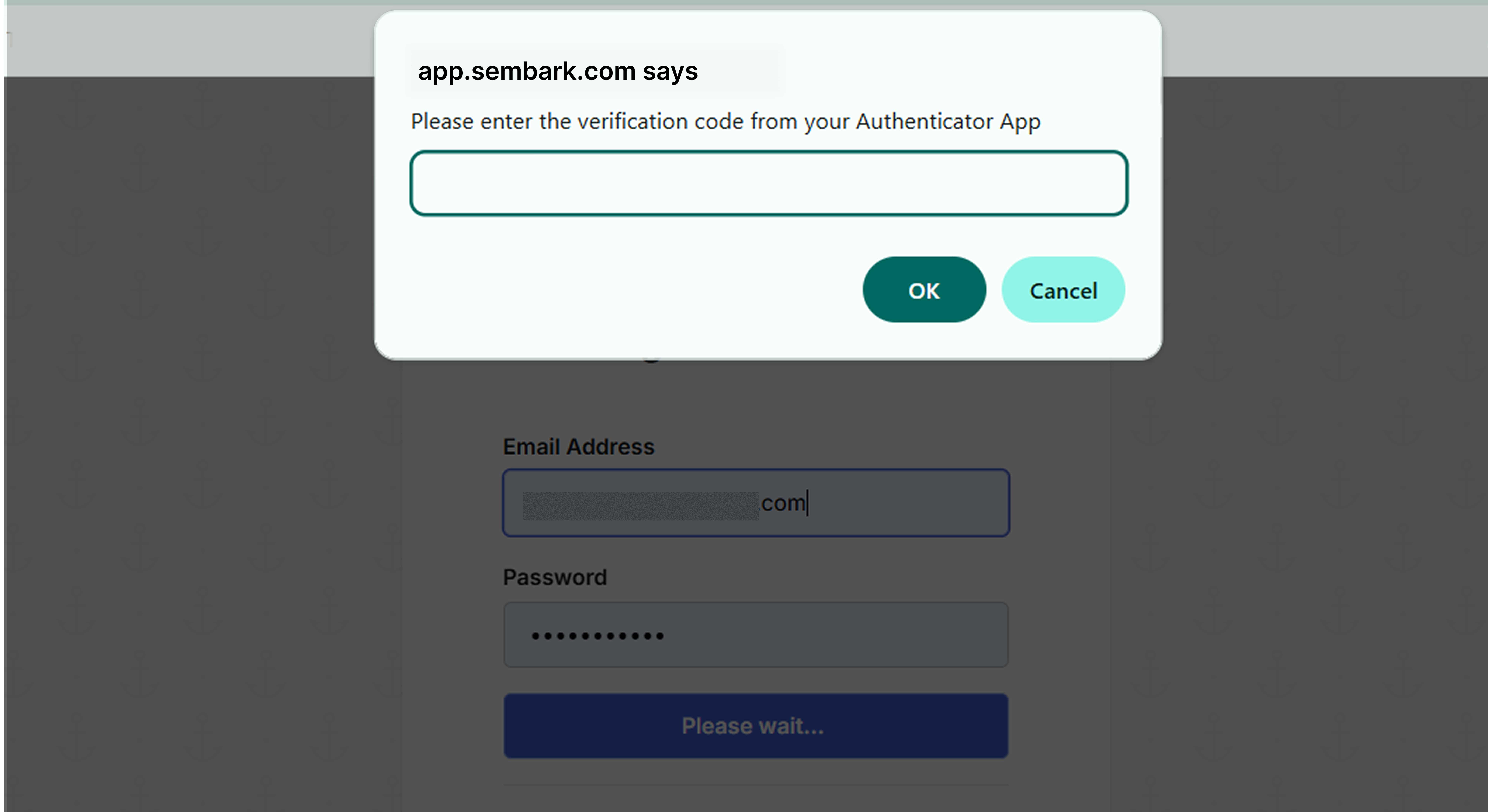 Image is showing Login screen of Two-Factor Authentication
