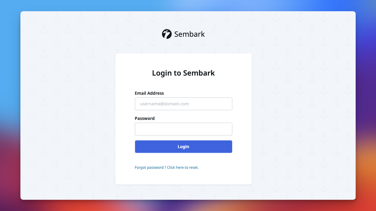 Image showing login page on Sembark