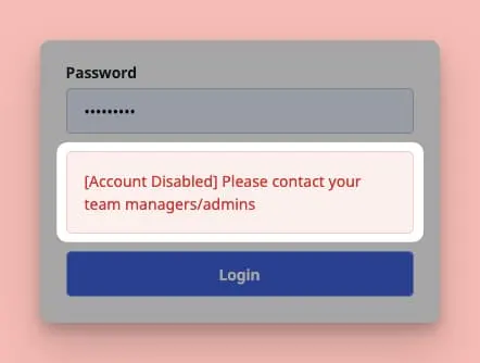 Image showing account disable error during login