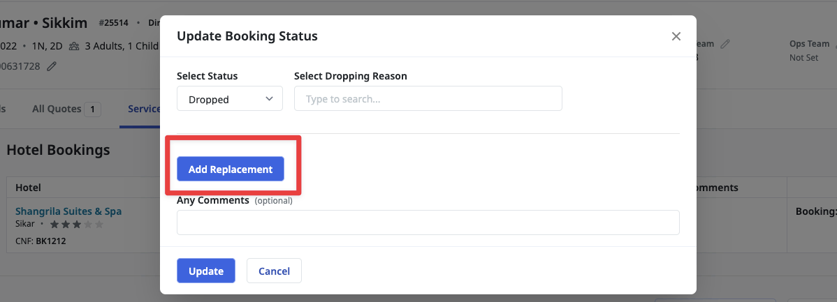 Image showing Hotel replacement during hotel booking status update.