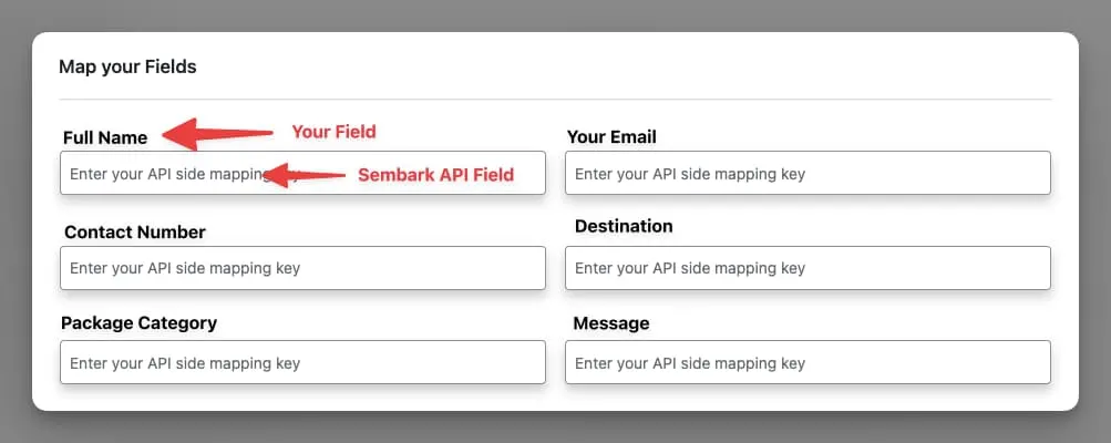 Image showing Form Fields to API Fields mapping in CF7 to Any API Plugin