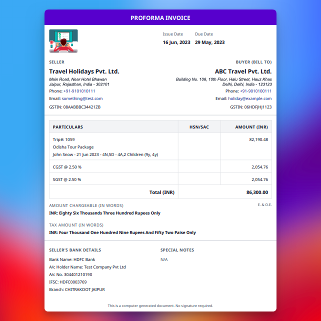 Proforma Invoices - Travel Agency Software Documentation