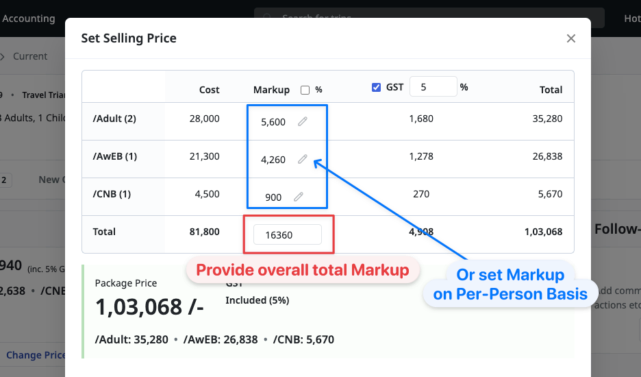 Image showing Percentage Markups for Quotes