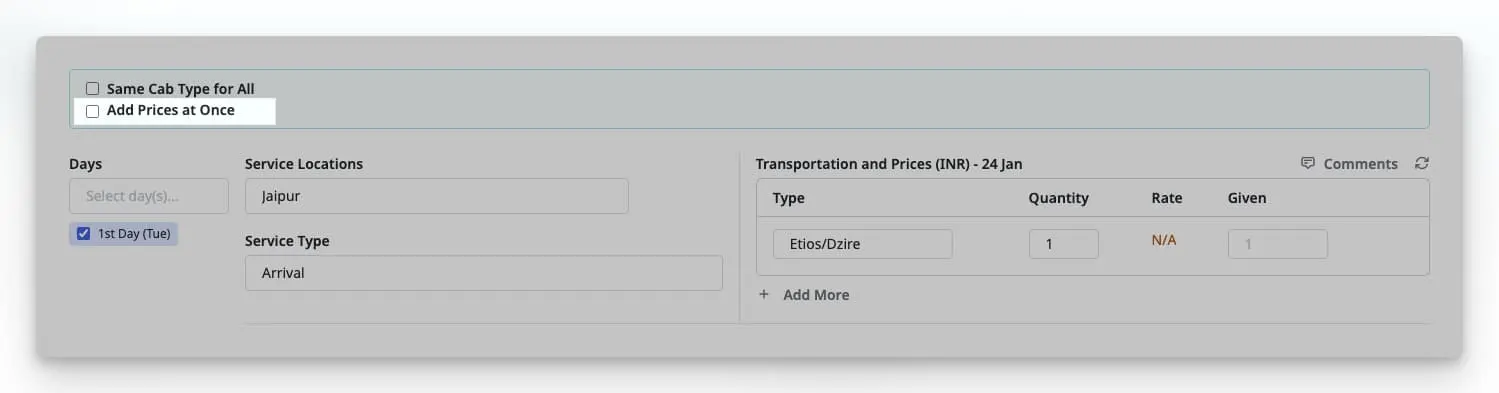 Image showing option to toggle the cab price calculator during quotation