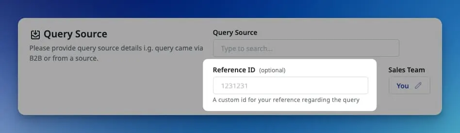 Image showing reference id highlighted in the new query form page