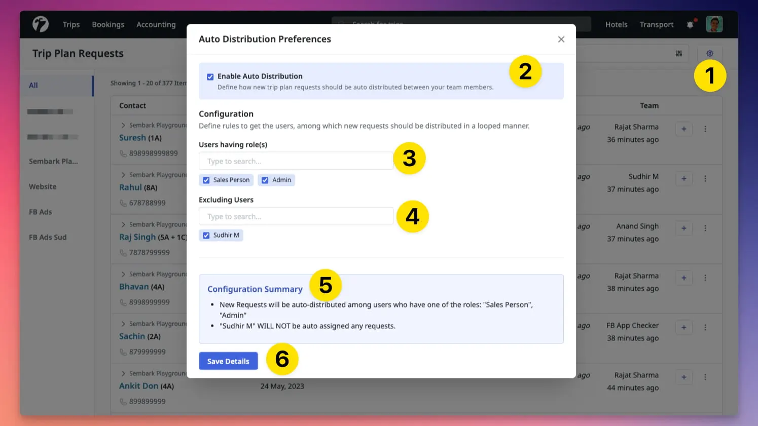 Image showing form for auto-leads distribution in trip plan requests