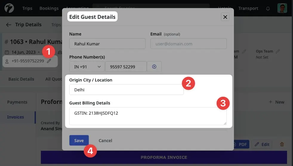 Image showing form of Guest Billing Details