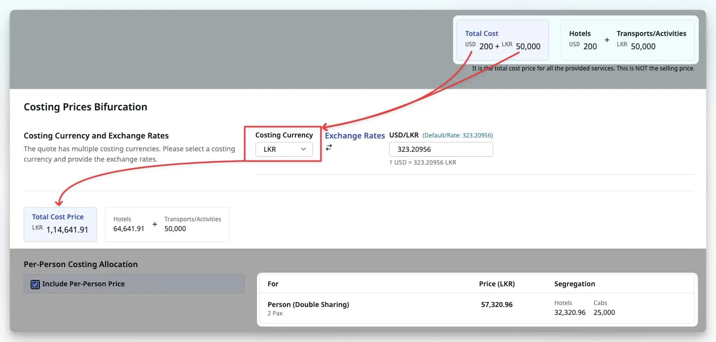 Image showing multiple quote currencies during quotation