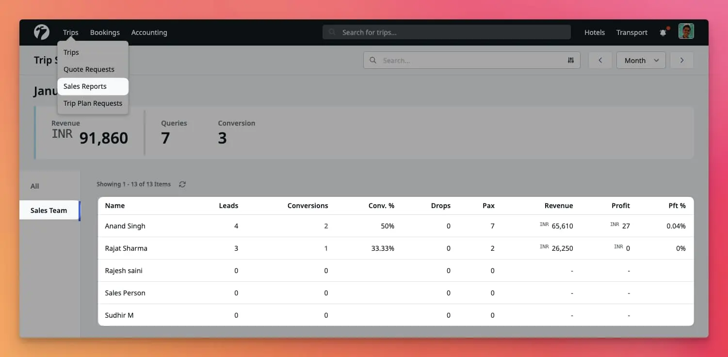 Image showing salesperson wise sales reports.