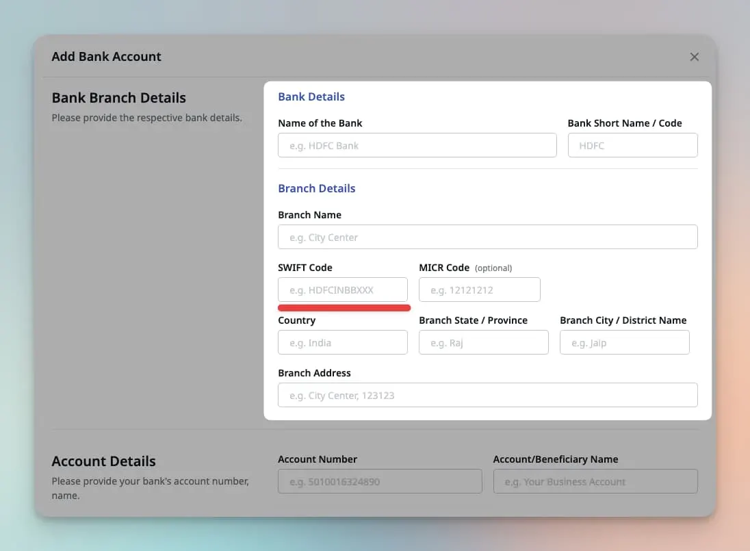 Image showing bank account creation using swift code