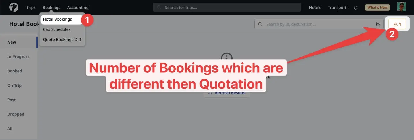 Image showing diffs count on Hotel Bookings