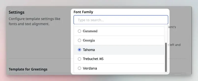 Image showing font settings customization in quote email