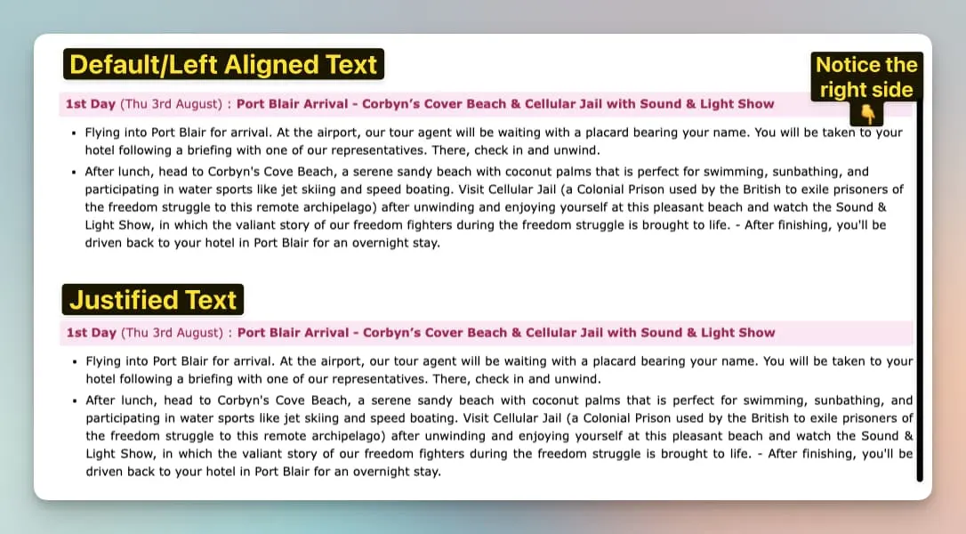 Image showing left-aligned vs justified text