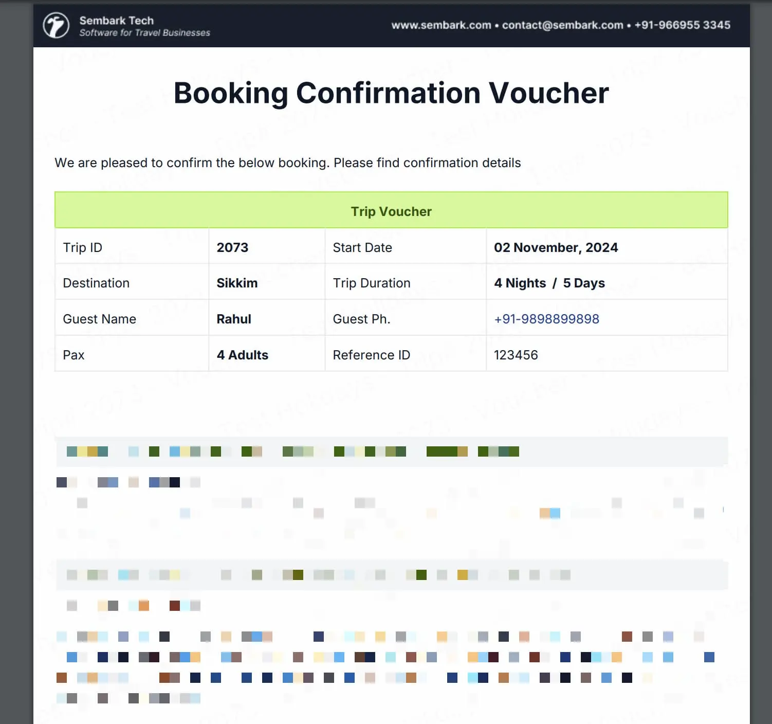 Image showing sample of trip voucher with header banner image of brand