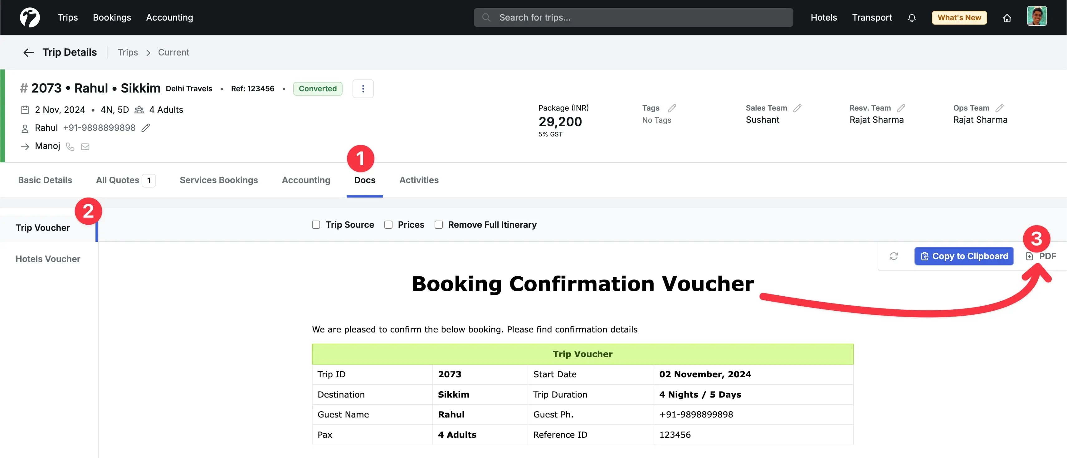 Image showing download pdf option for Trip Voucher