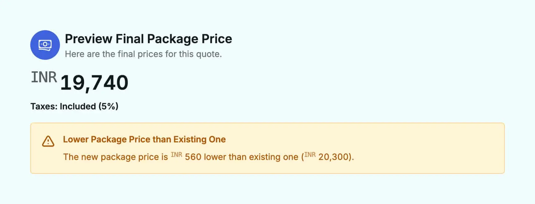 Image showing warning when the price drops from existing quoted prices