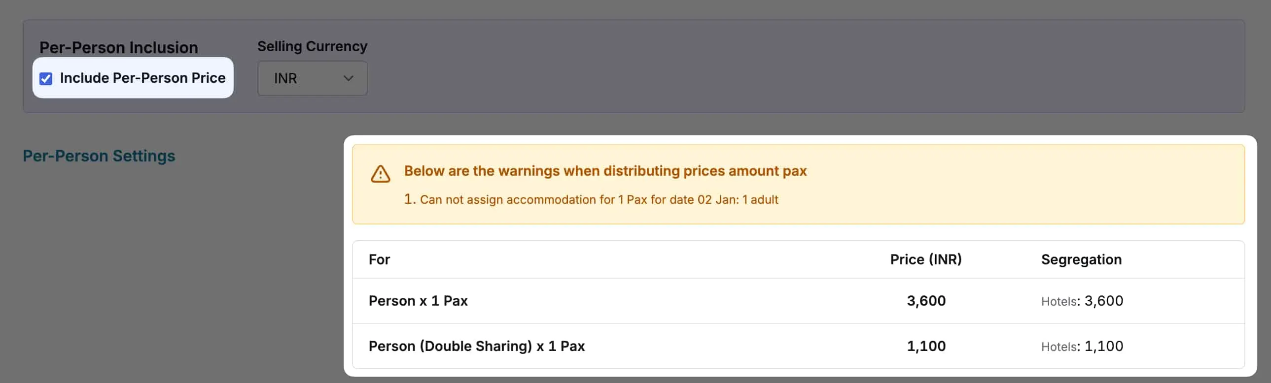 Image showing per-person calculation and missing accommodations warning