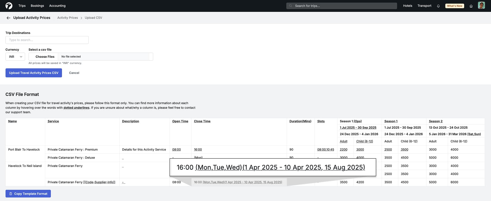 Image showing Closing Days and Dates for Travel Activity in Sheet