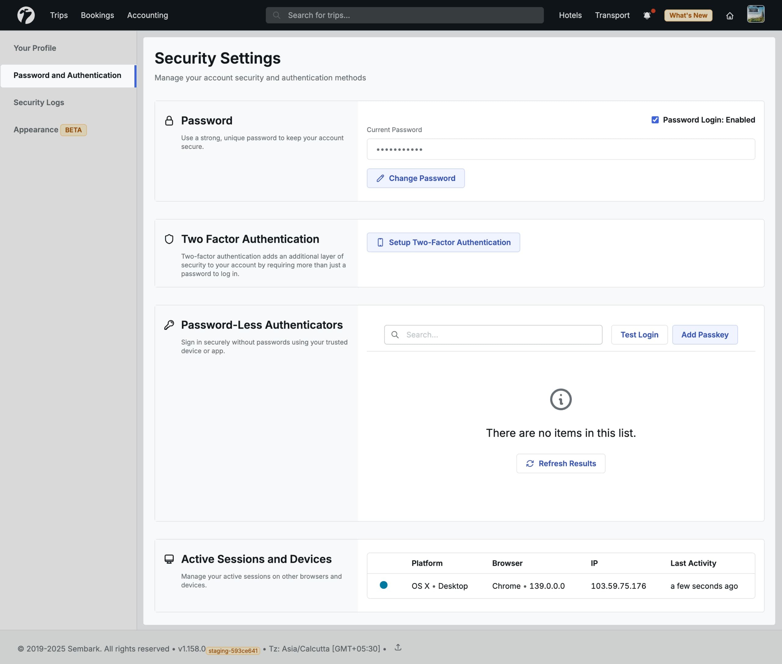 Security setting page