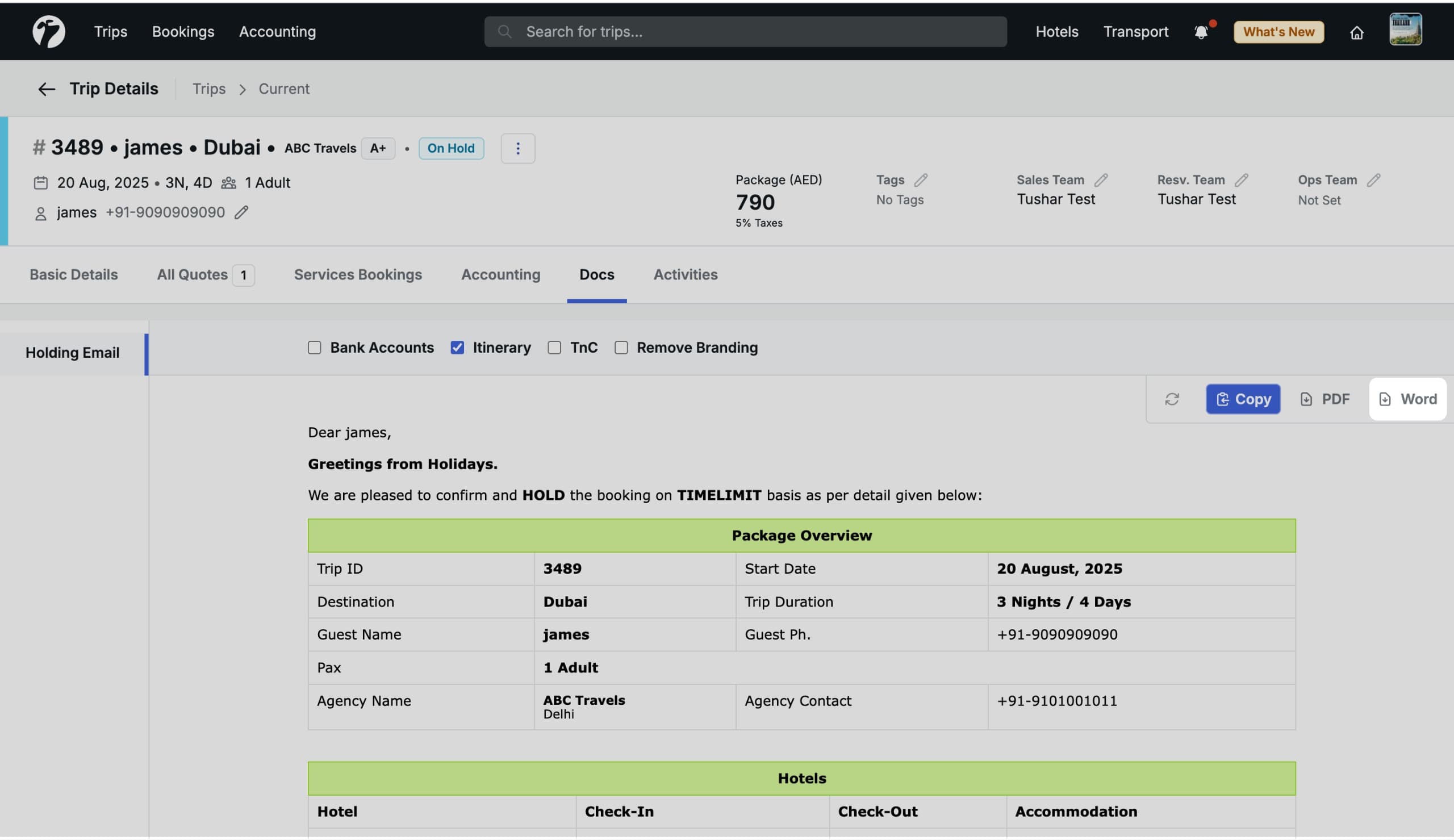Word document download on hold trip