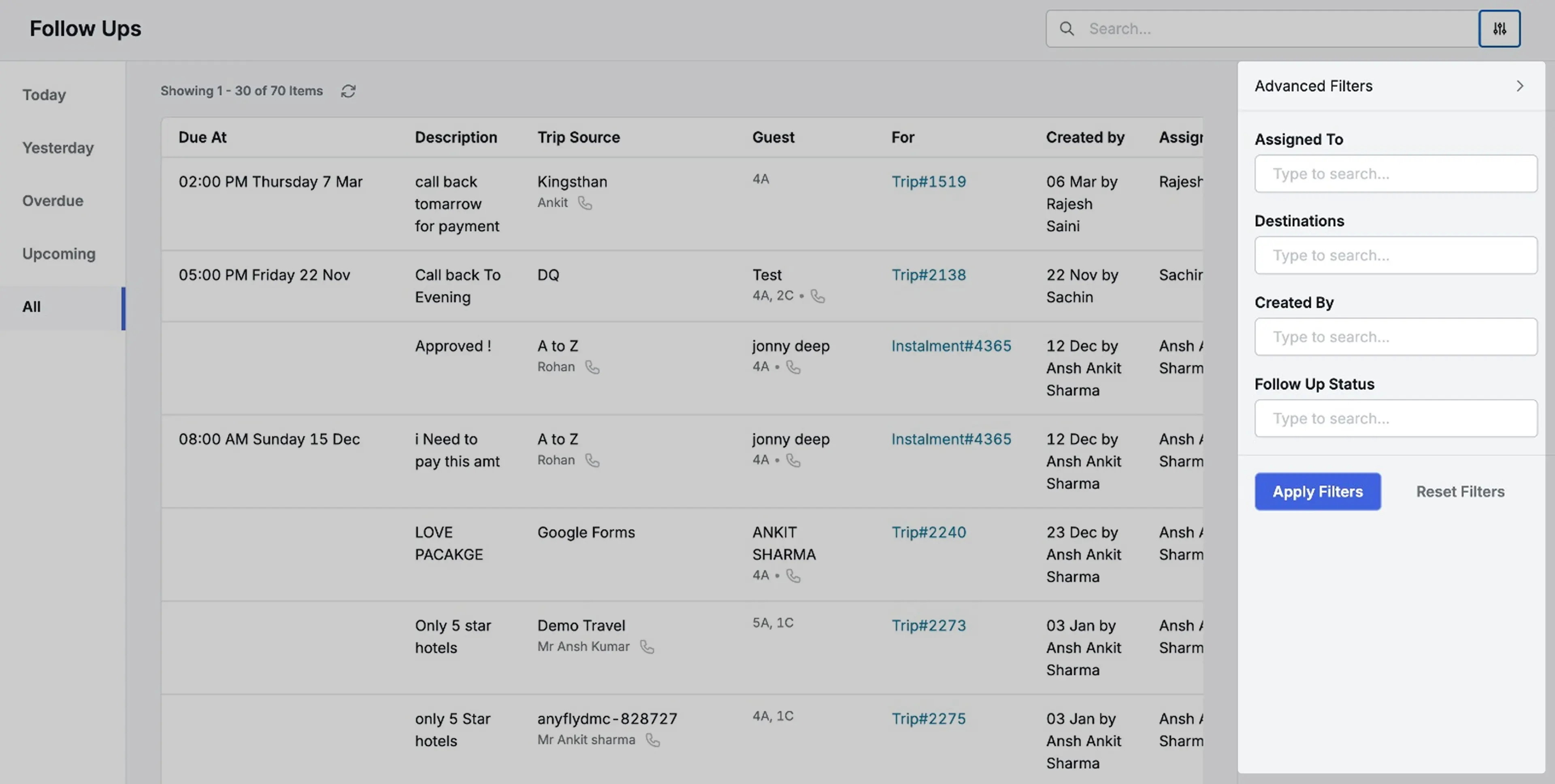 Image showing all tasks Advanced filter