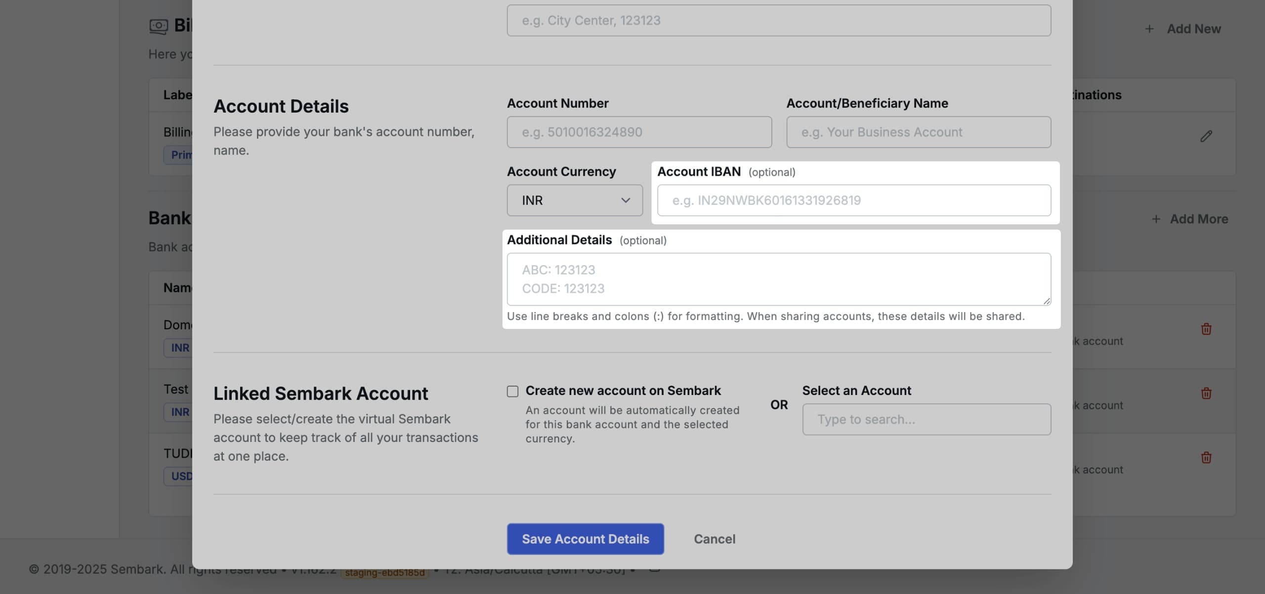 Image showing IBAN & Additional Details in Bank Accounts