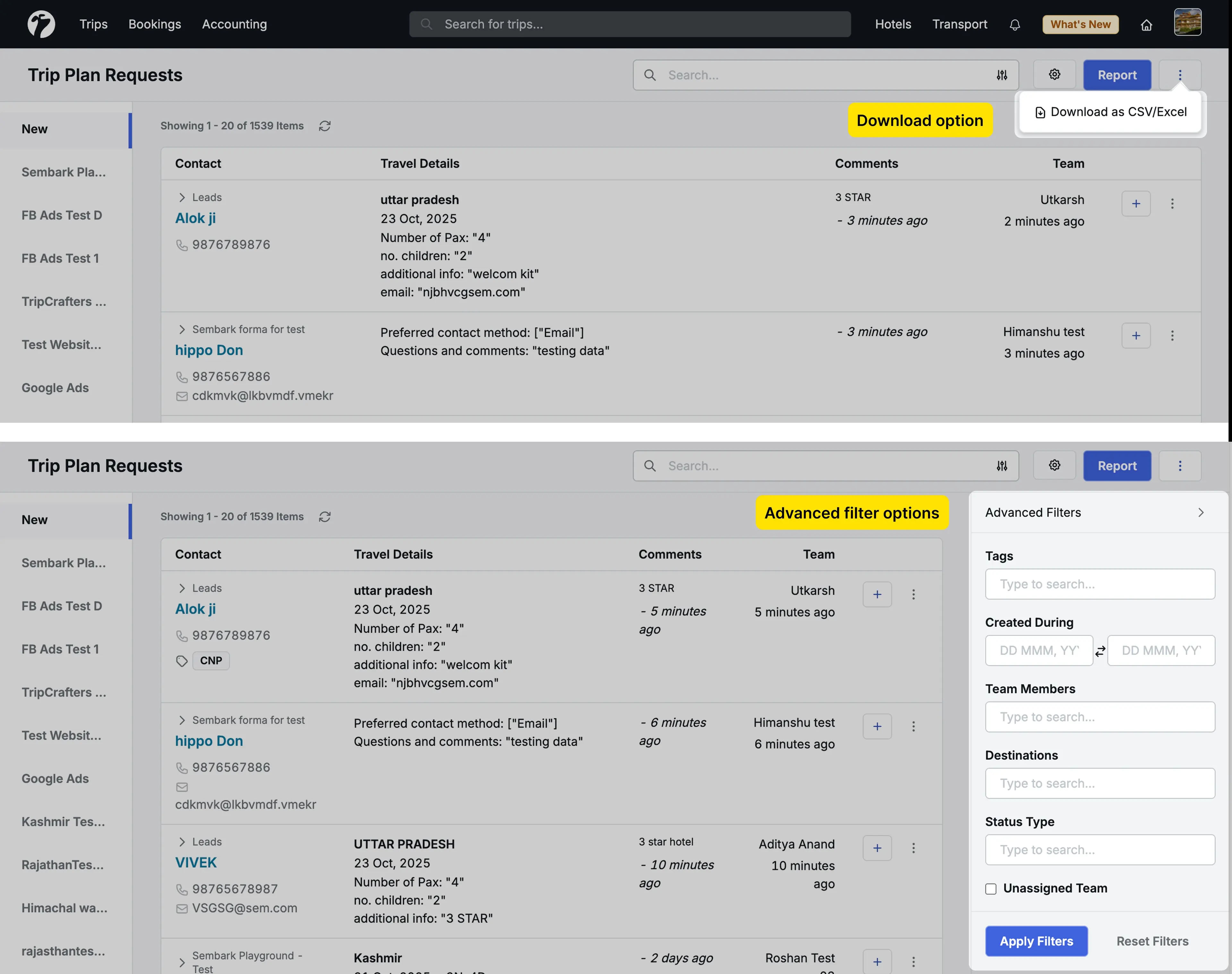 Image Showing Download Button and Advanced Filters