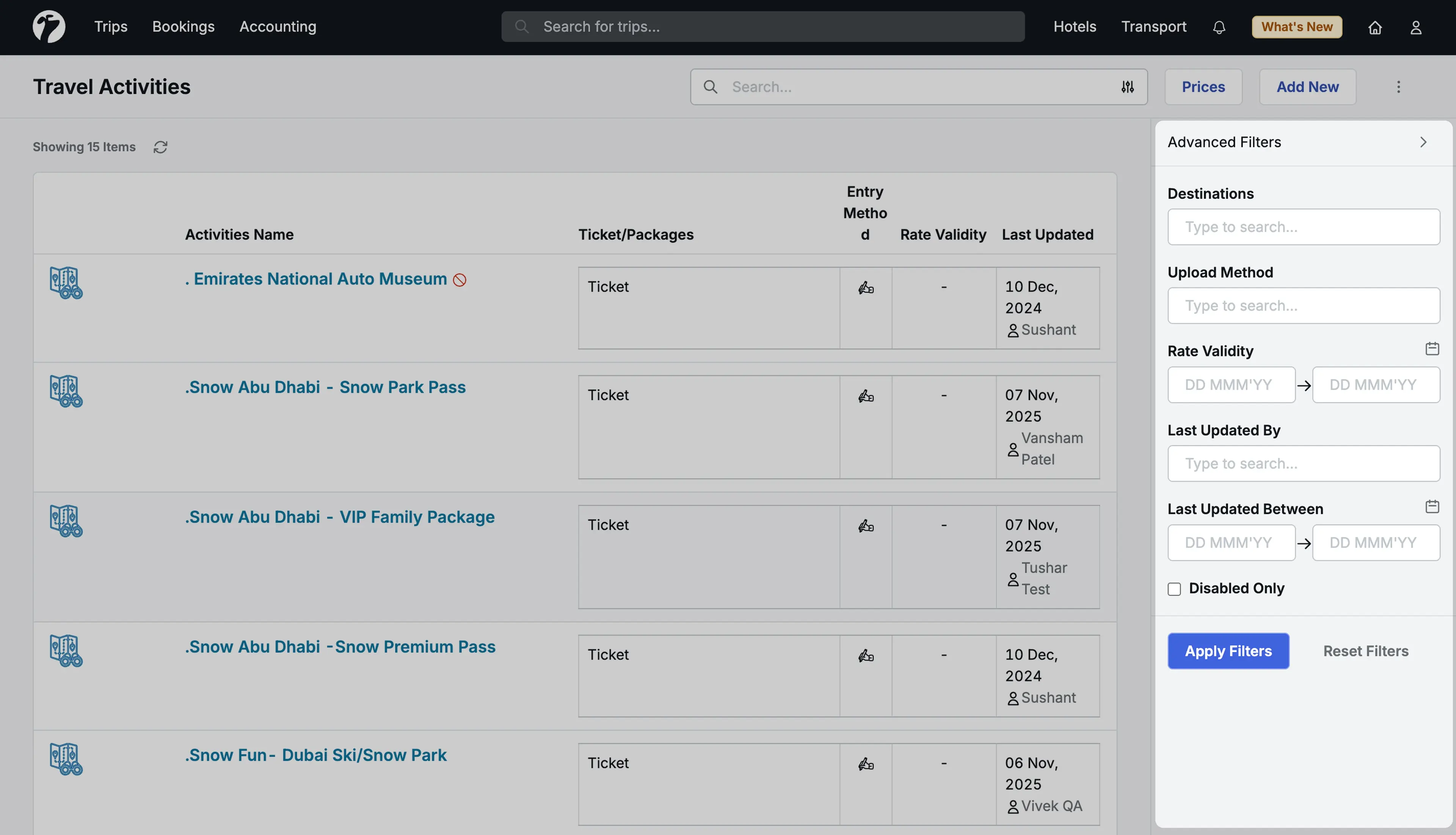 Image Showing Travel Activity Advanced filters