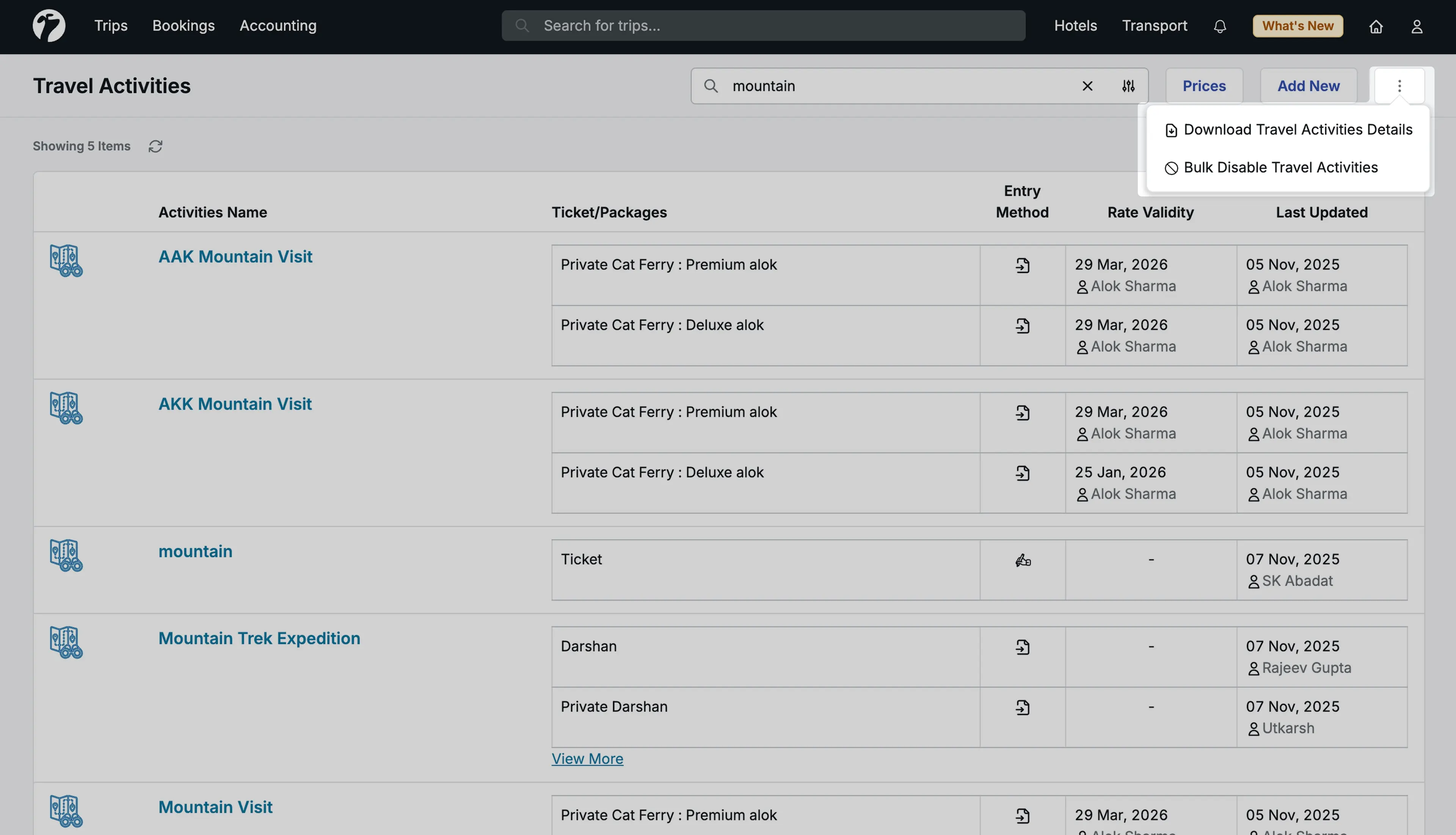 Image Showing Bulk disable of travel activity