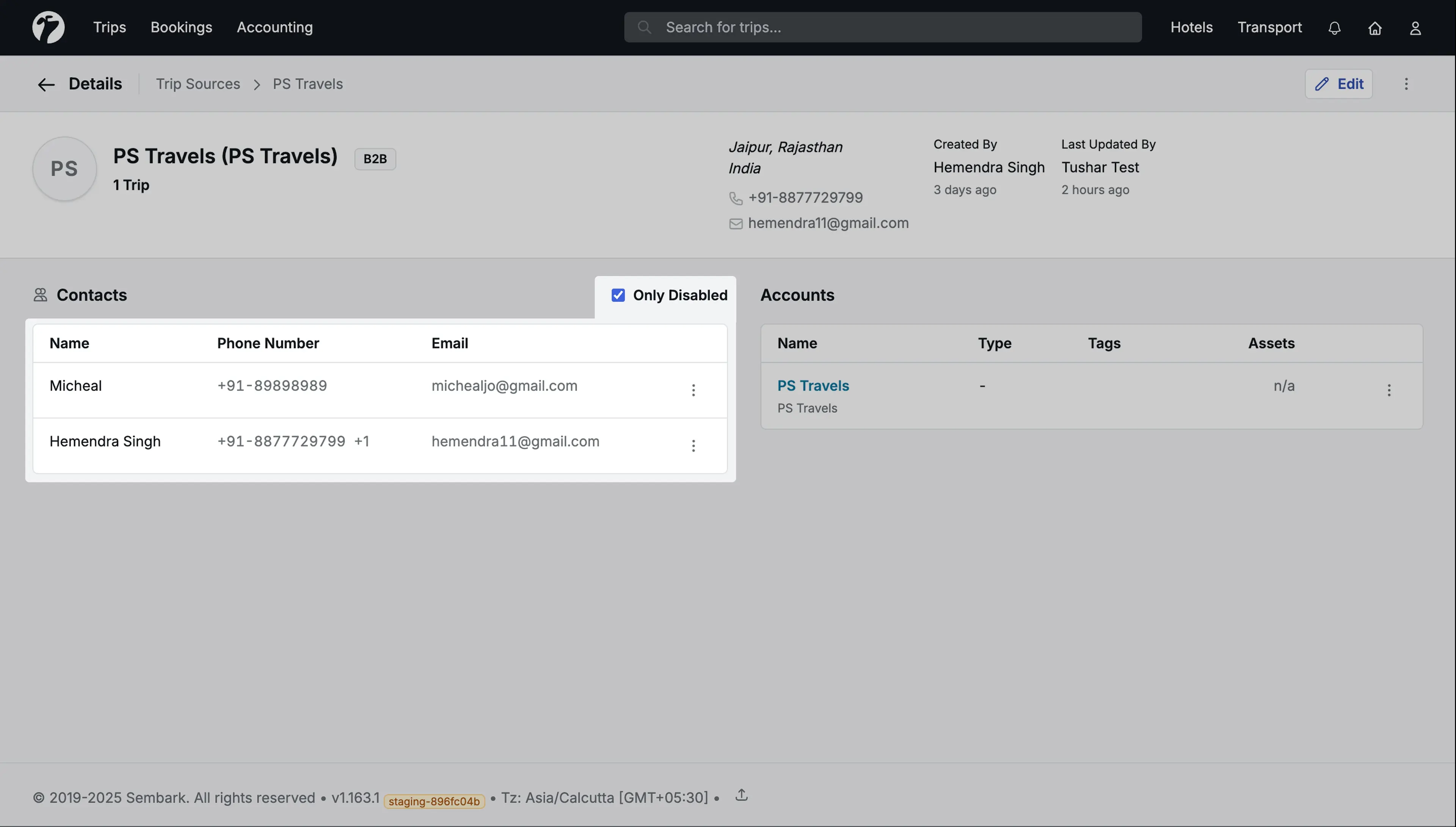 Image Showing option for contact management