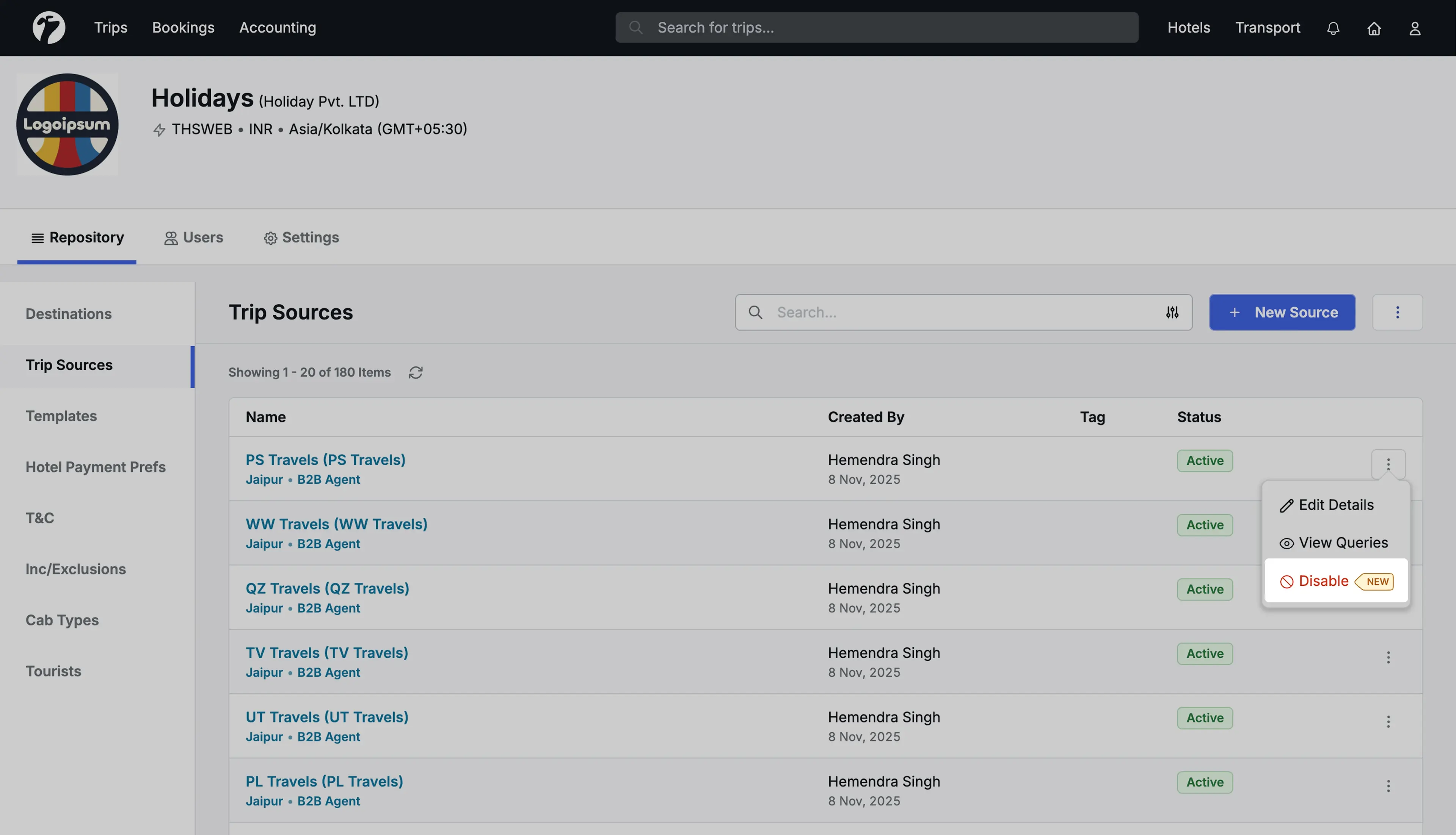 Image Showing Trip Source management