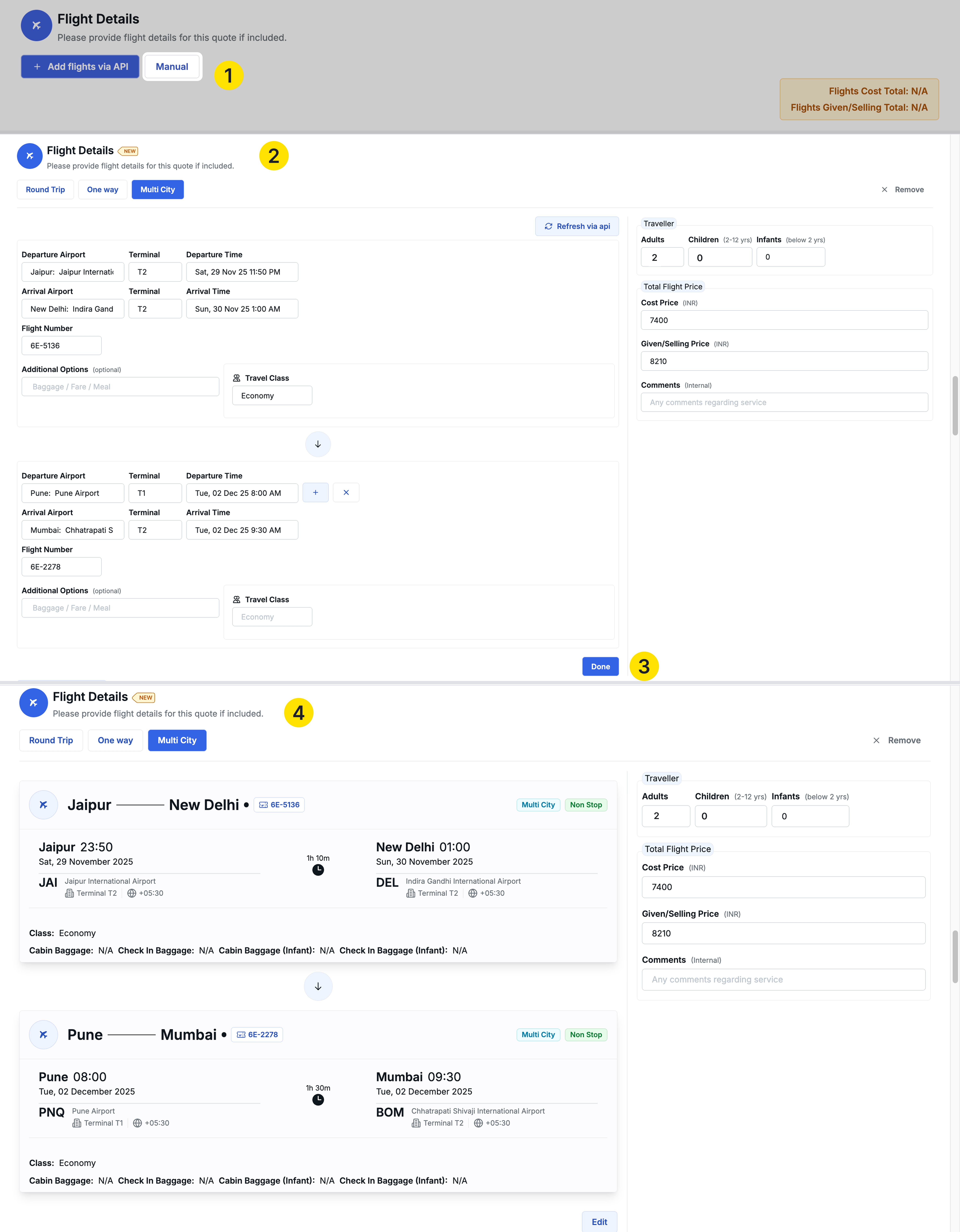 Image showing multi-city flights manually