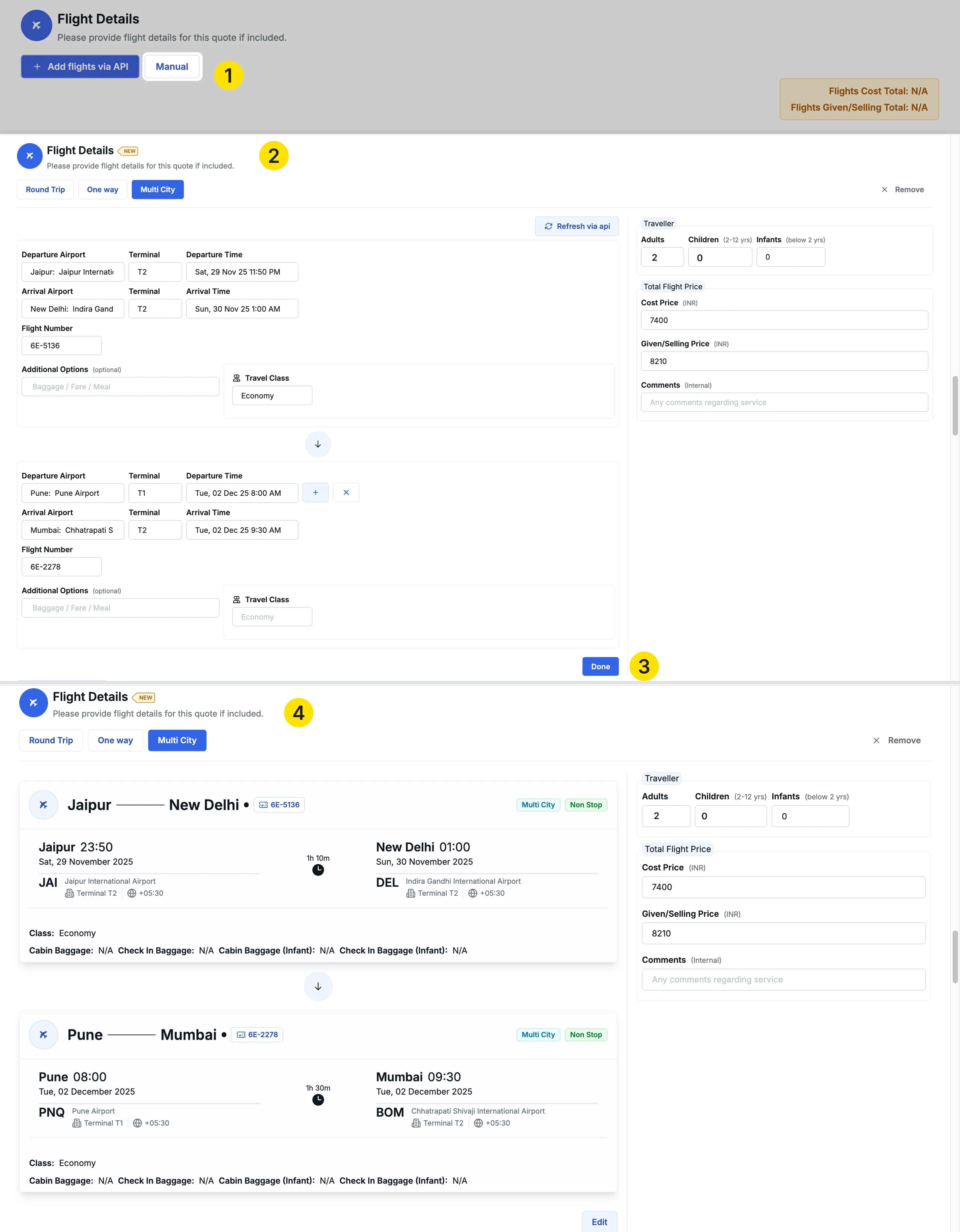 Image showing multi-city flights manually
