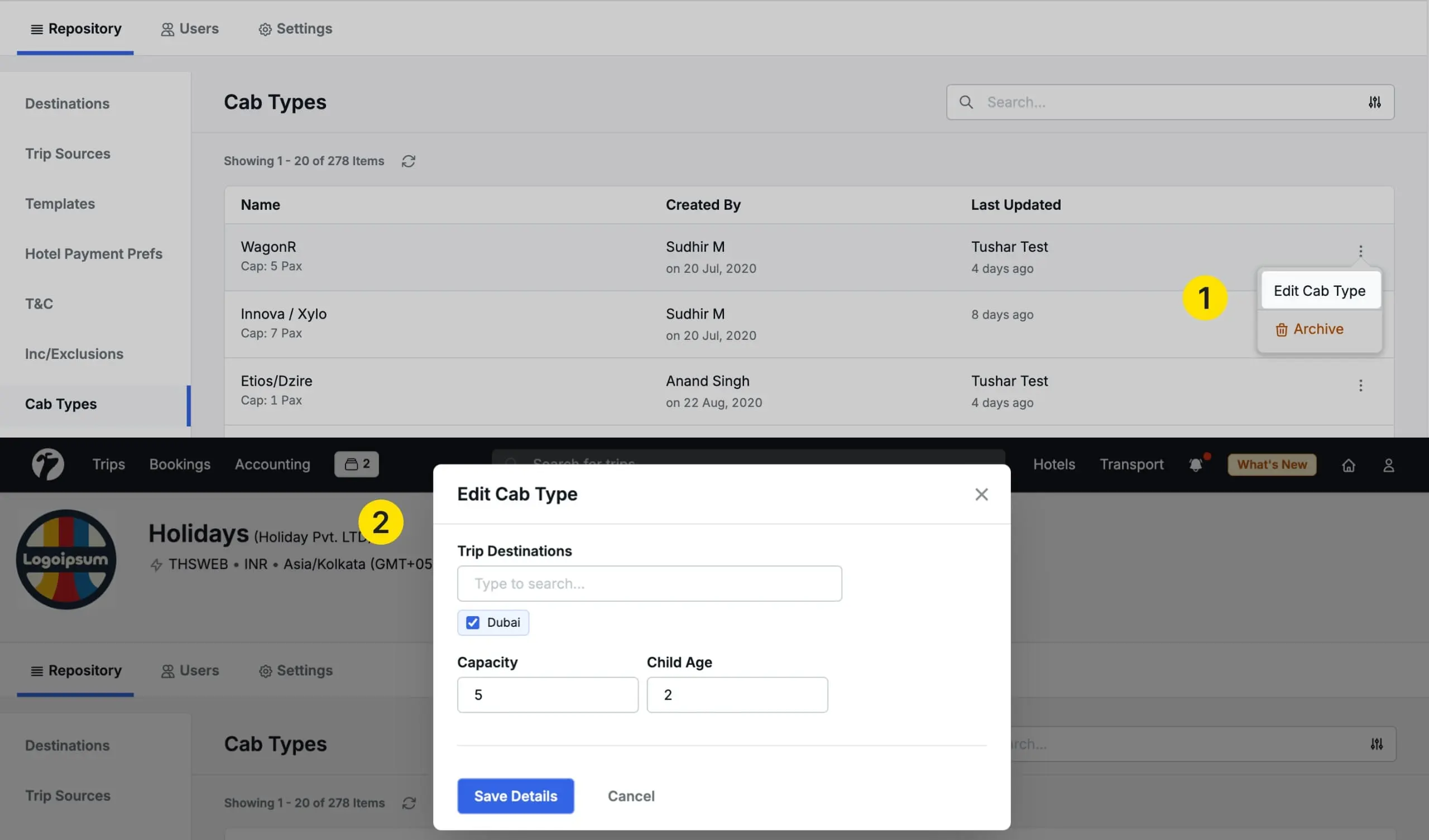Image Showing Cab capacity manual