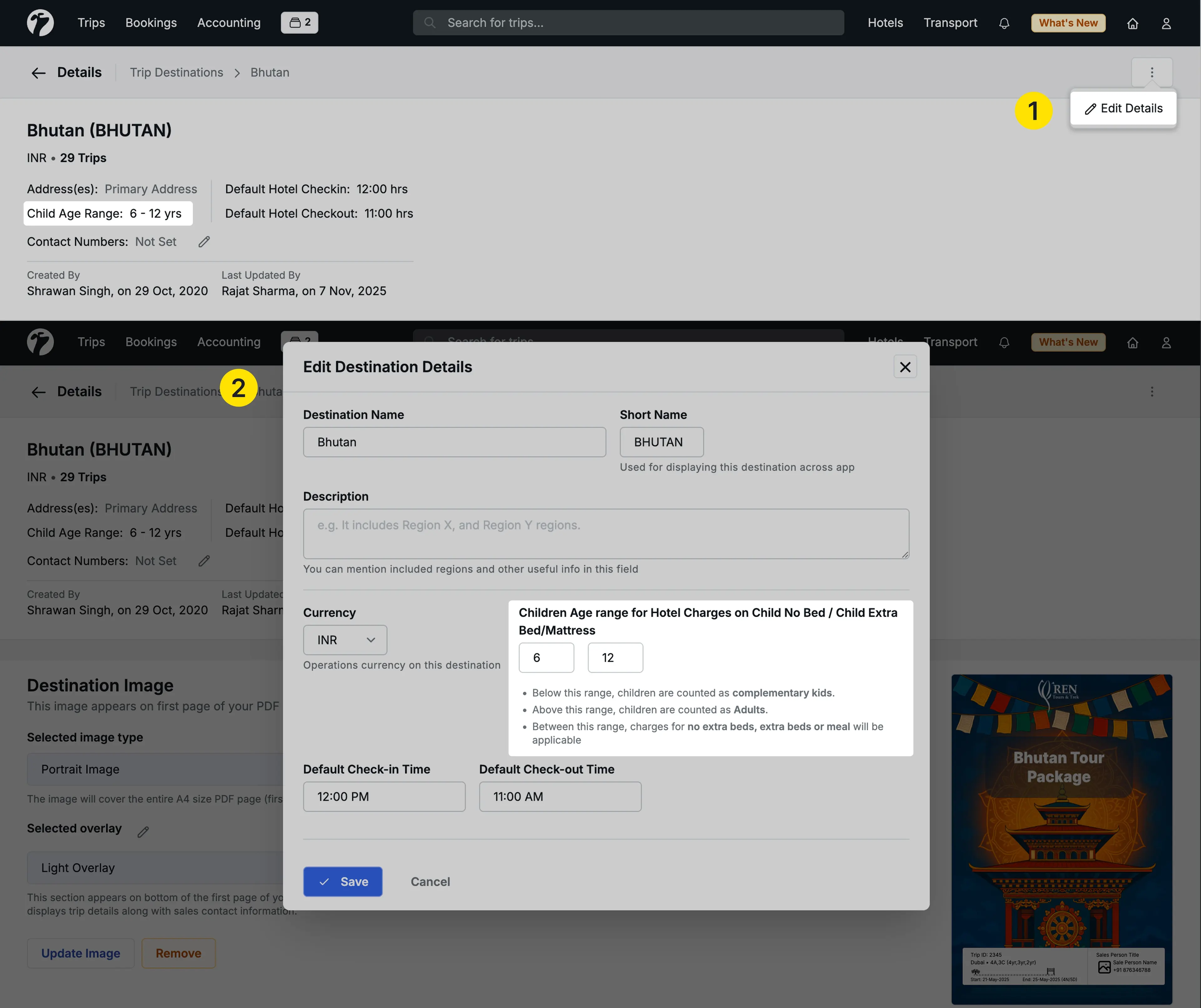 Image Showing Child age range configuration on destination level