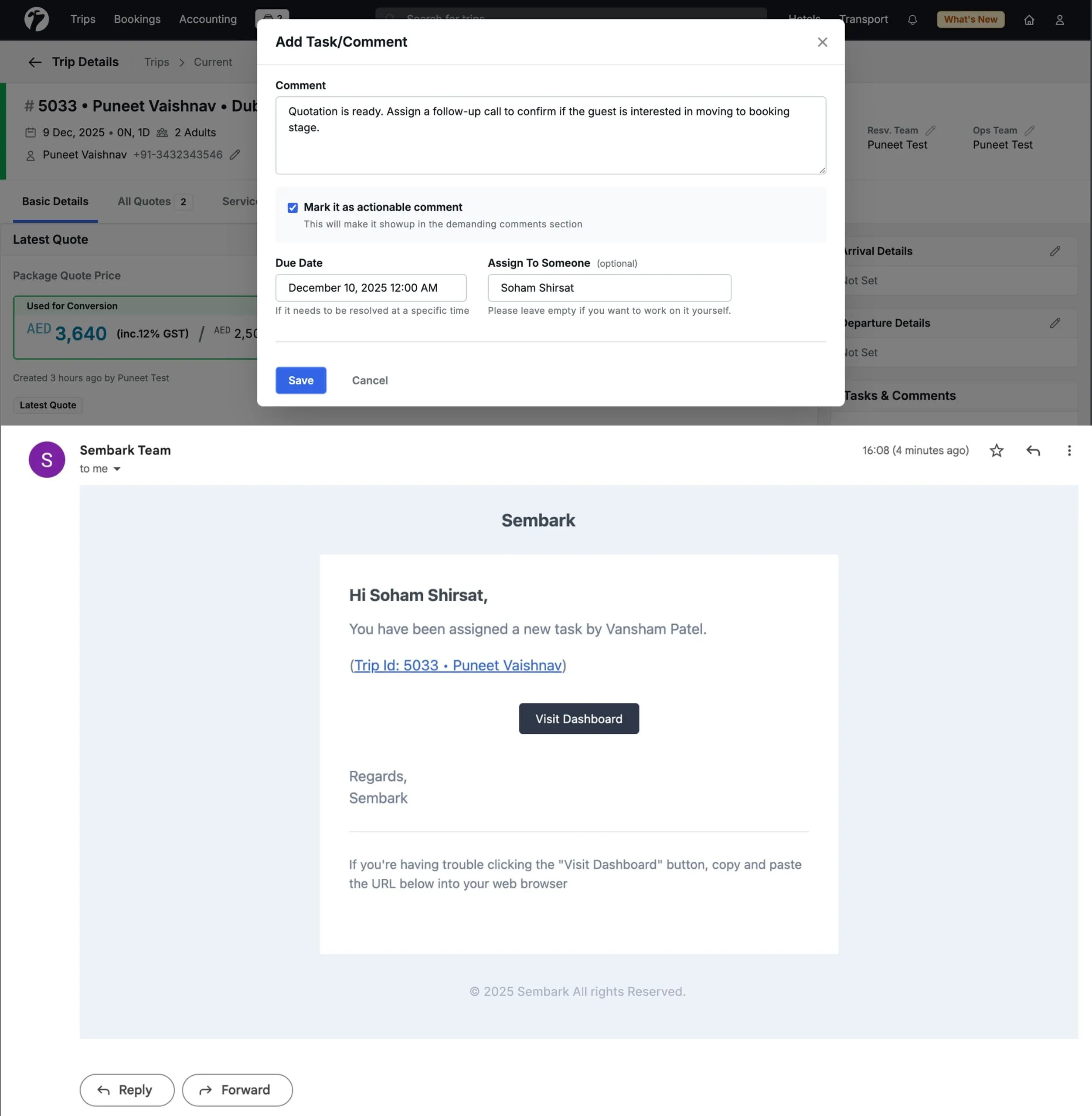 Image Showing Task Assign Email
