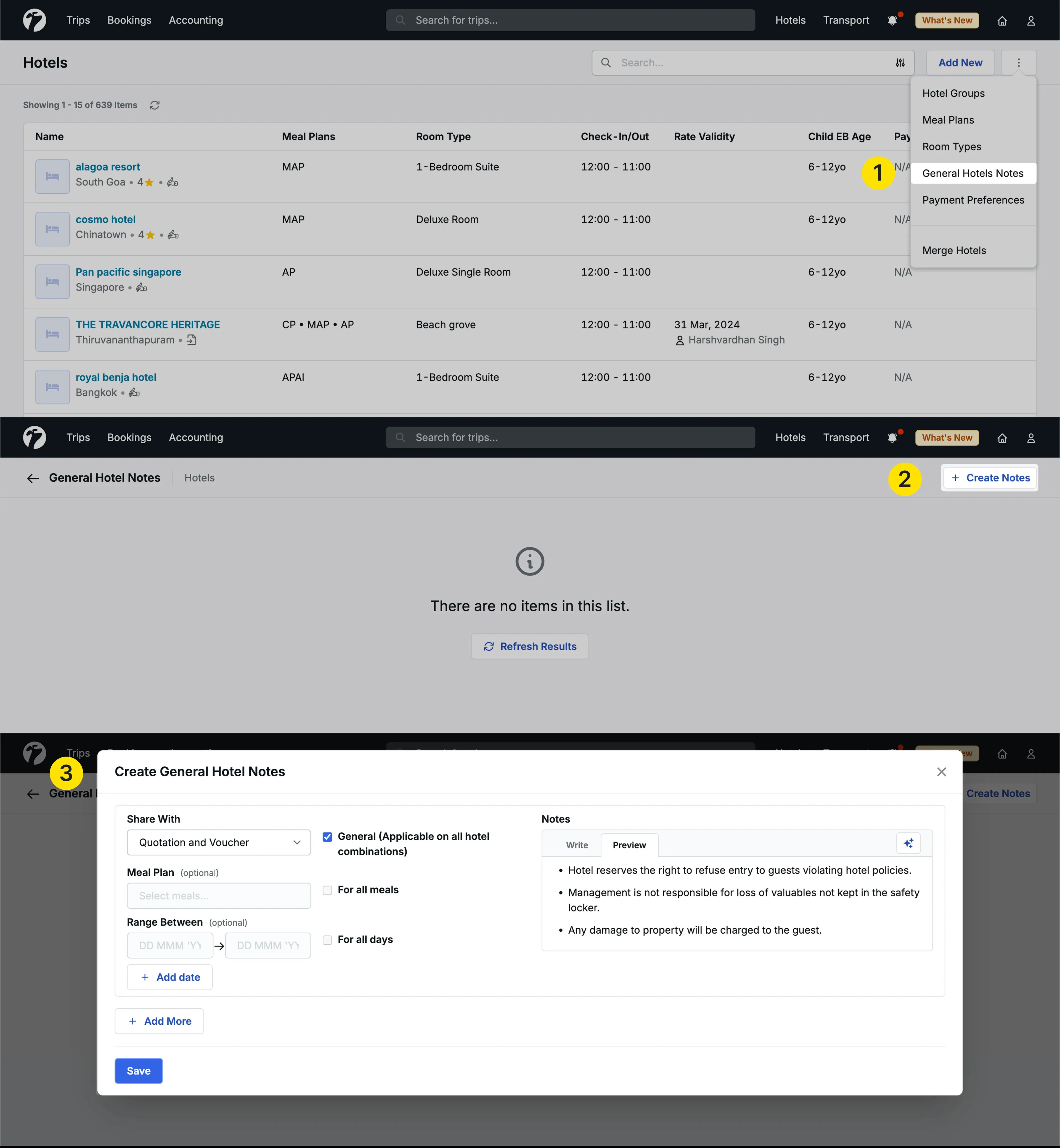 Image Showing general hotel notes