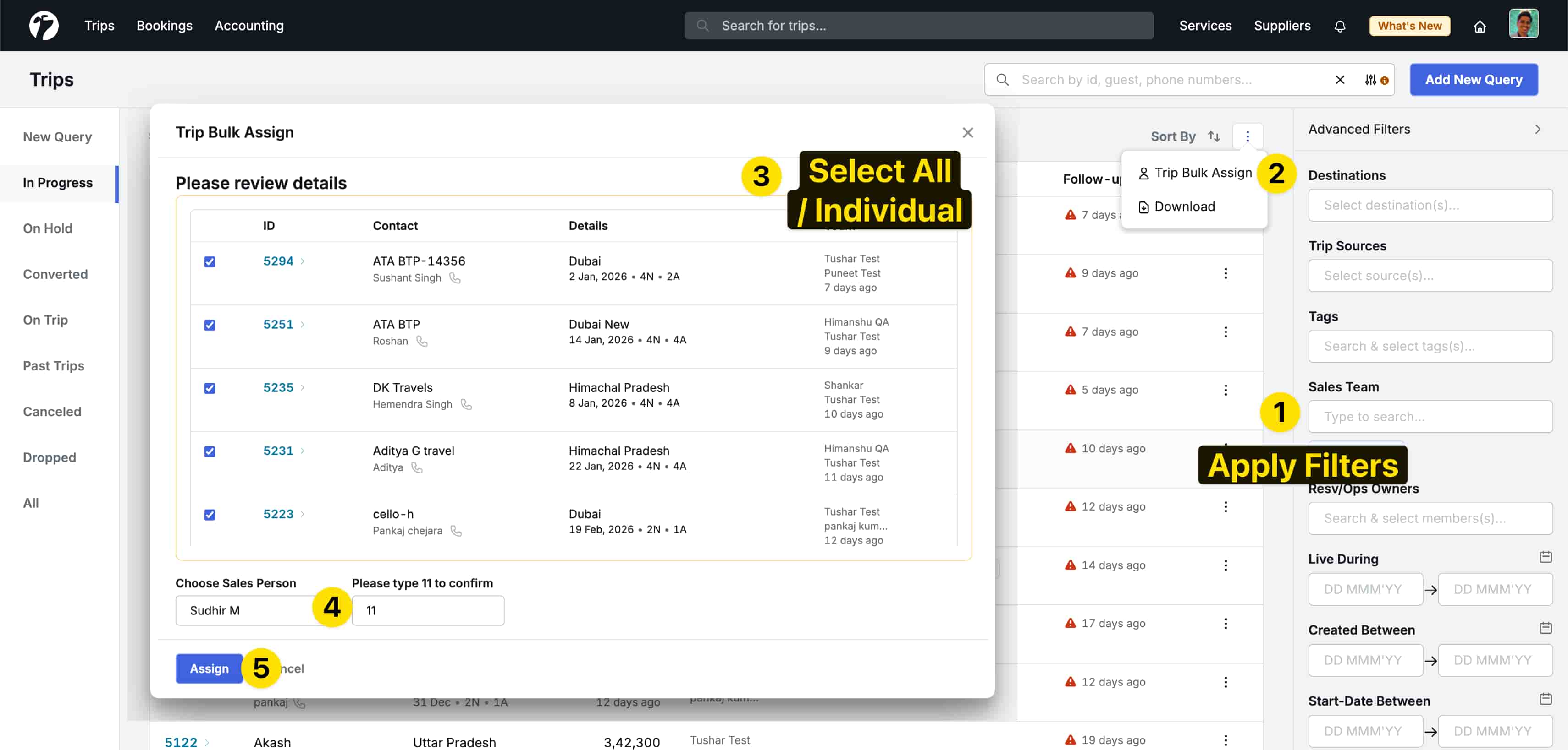 Image showing trip bulk assignment of sales person