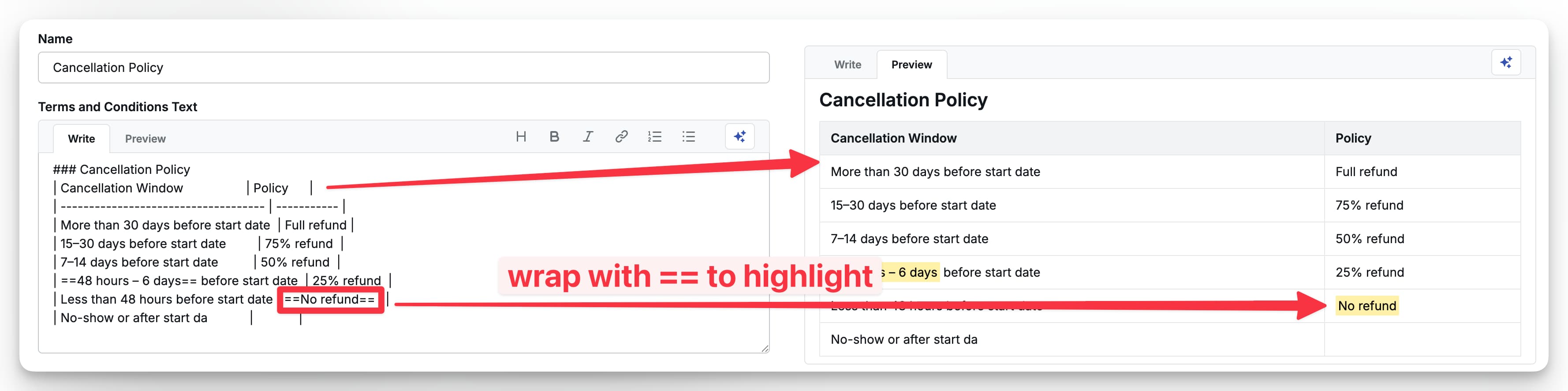 Image showing markdown table and text highlight