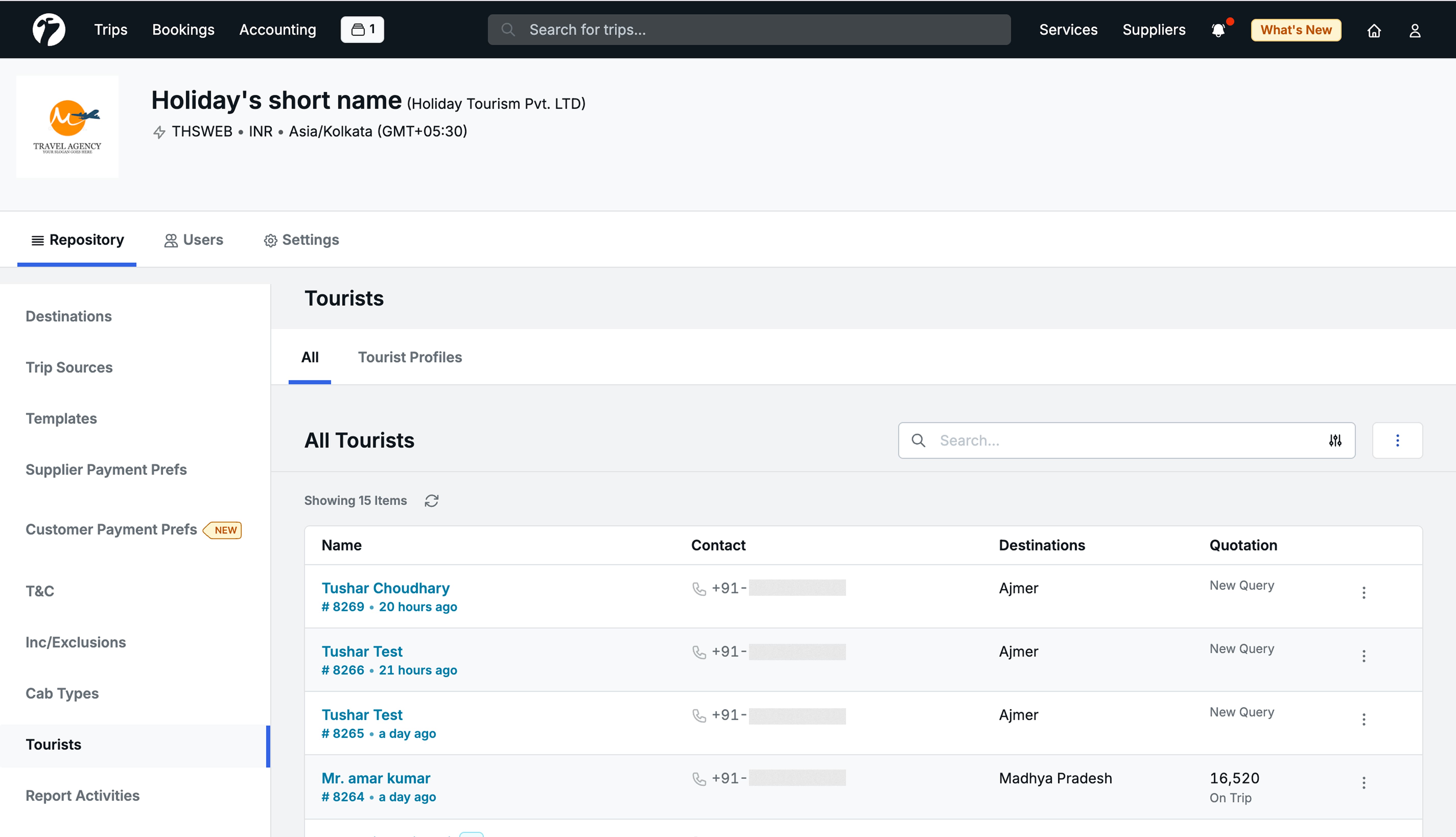 image showing the enhanced Tourist Listing page with the new columns displayed per guest record