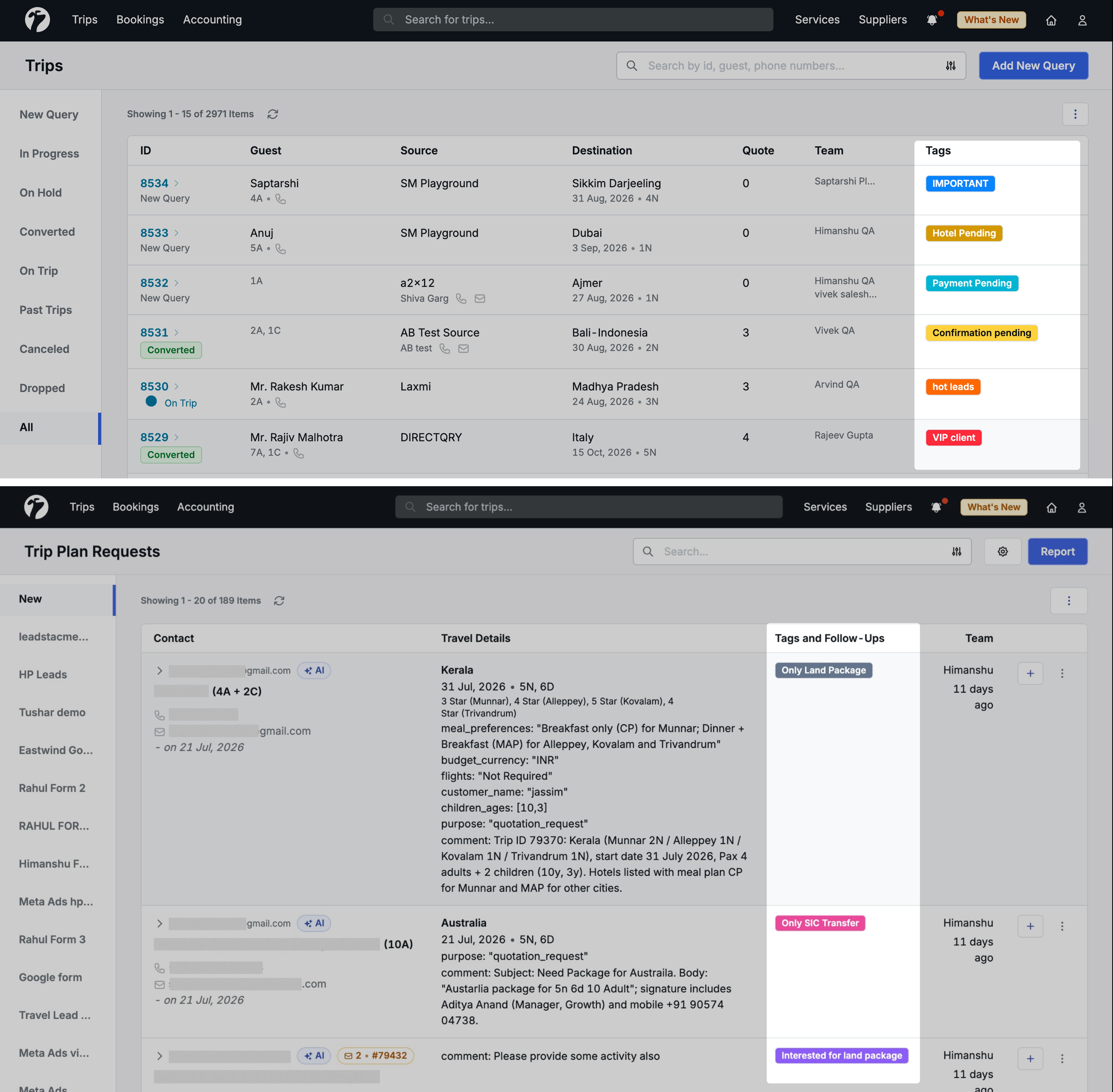 Image Showing tags on quotation and TPR page