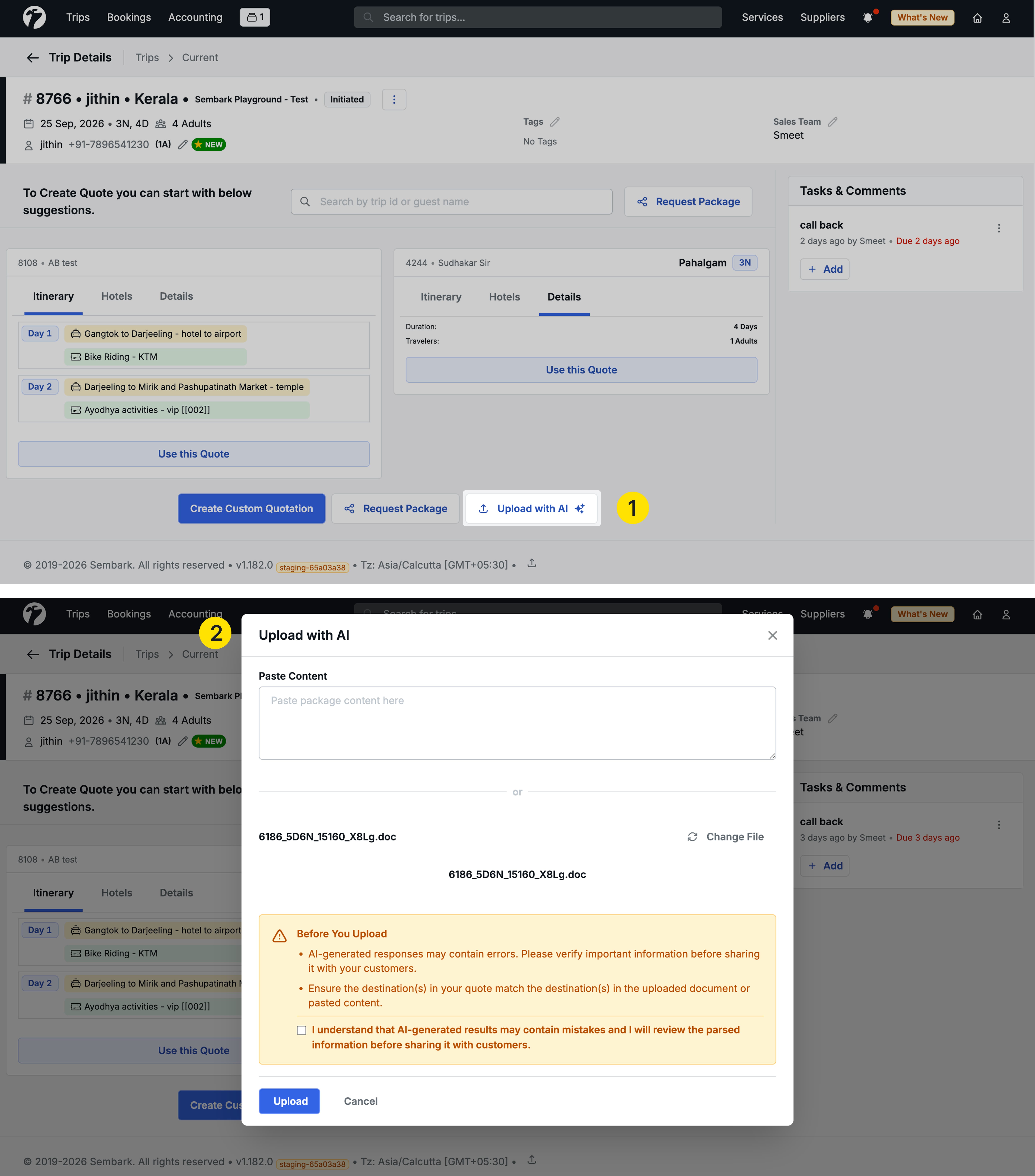 Image showing the Upload with AI screen with the paste content area and file upload option