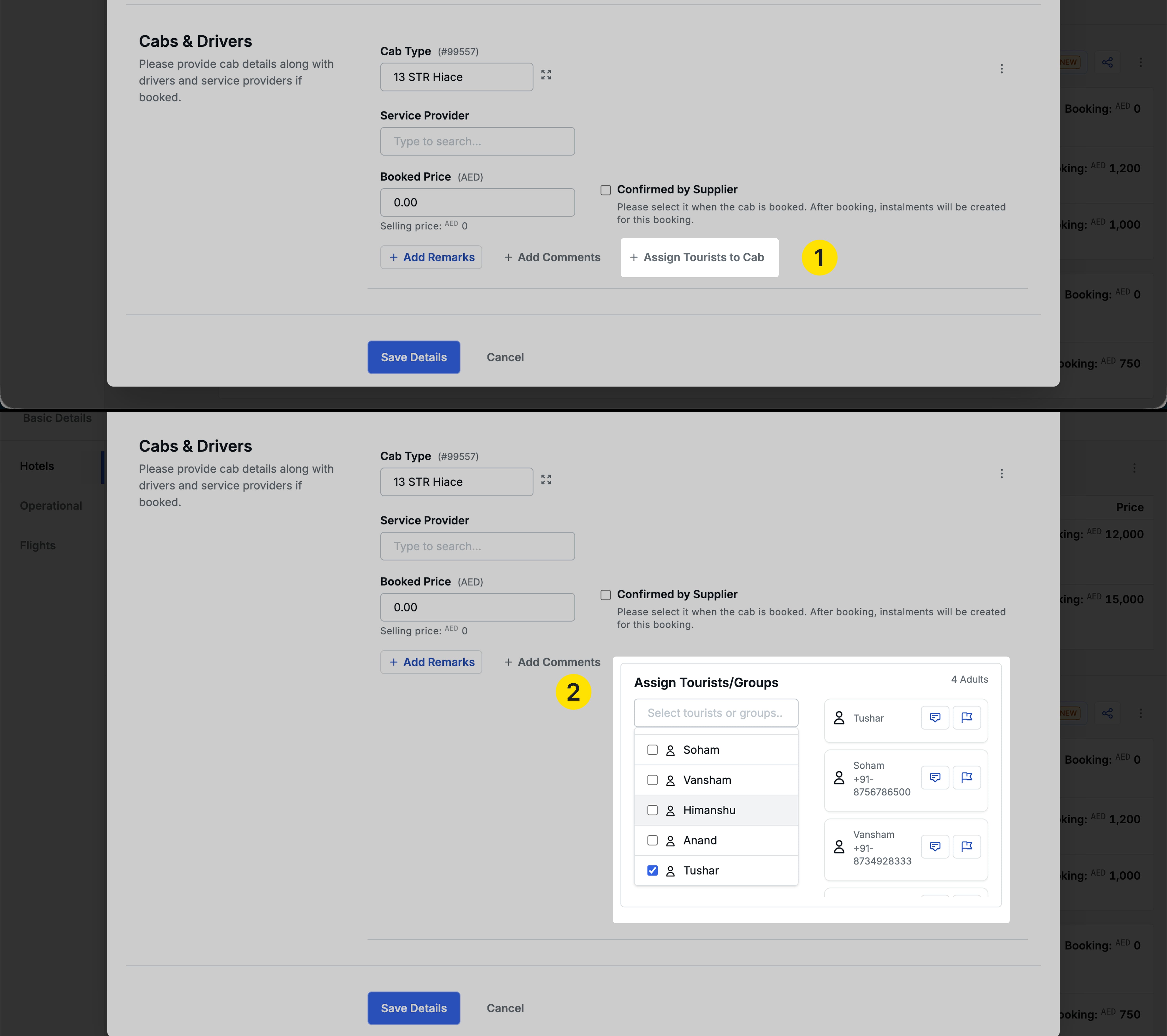 Image Showing the cab level assignments for transports