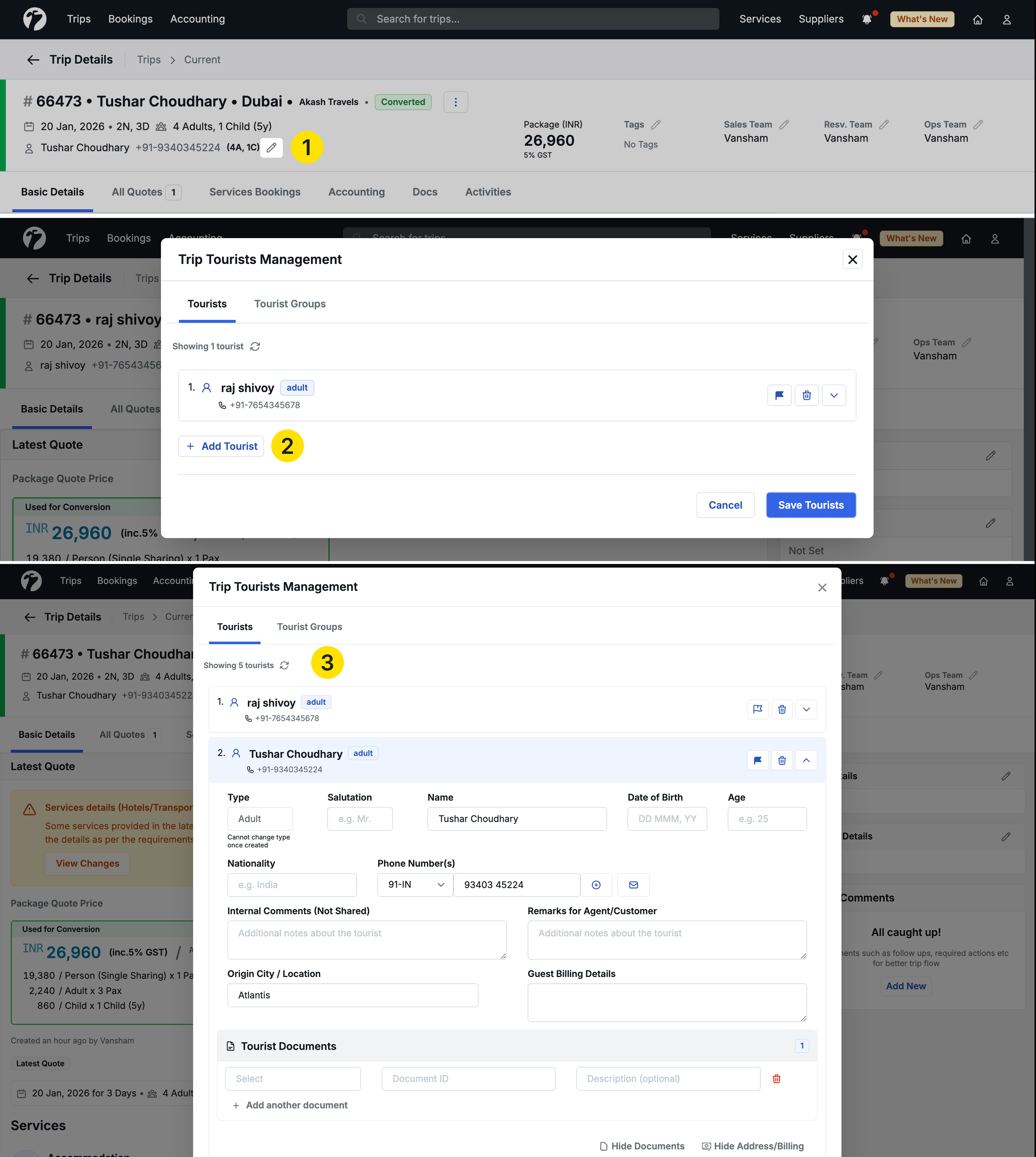 Image Showing the addition of tourist details 